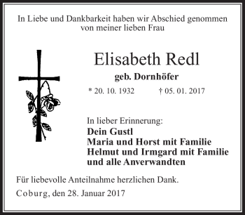 Traueranzeige von Elisabeth Redl von Neue Presse Coburg