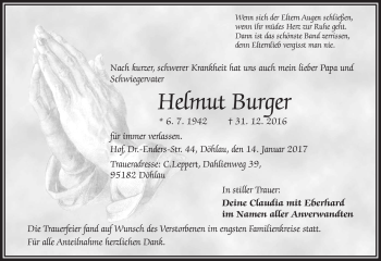 Traueranzeige von Helmut Burger von Frankenpost