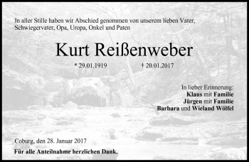 Traueranzeige von Kurt Reißenweber von Neue Presse Coburg