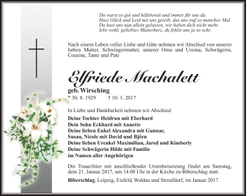 Traueranzeige von Elfriede Machalett von Südthüringer Presse