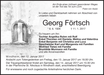Traueranzeige von Georg Förtsch von Neue Presse Coburg