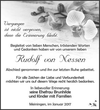 Traueranzeige von Rudolf von Nessen von Südthüringer Presse