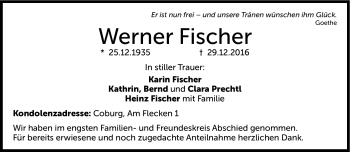 Traueranzeige von Werner Fischer von Neue Presse Coburg