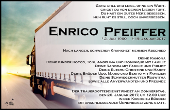 Traueranzeige von Enrico Pfeiffer von Südthüringer Presse