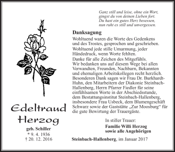 Traueranzeige von Edeltraud Herzog von Südthüringer Presse