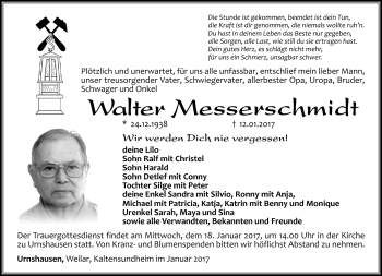 Traueranzeige von Walter Messerschmidt von Südthüringer Presse