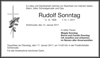 Traueranzeige von Rudolf Sonntag von Frankenpost