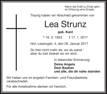 Traueranzeige von Lea Strunz von Frankenpost