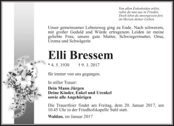 Traueranzeige von Elli Bressem von Südthüringer Presse