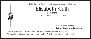 Traueranzeige von Elisabeth Kluth von Frankenpost