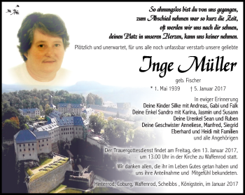 Traueranzeige von Inge Mülller von Südthüringer Presse