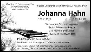 Traueranzeige von Johanna Hahn von Neue Presse Coburg