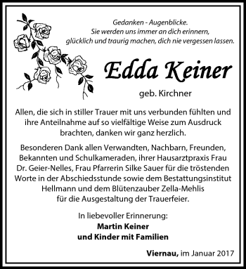 Traueranzeige von Edda Keiner von Südthüringer Presse