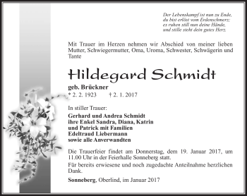 Traueranzeige von Hilde´gard Schmidt von Südthüringer Presse