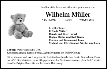 Traueranzeige von Wilhelm Müller von Neue Presse Coburg