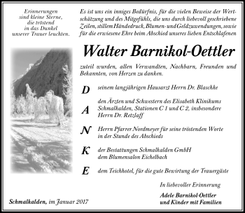Traueranzeige von Walter Barnikol-Oettler von Südthüringer Presse