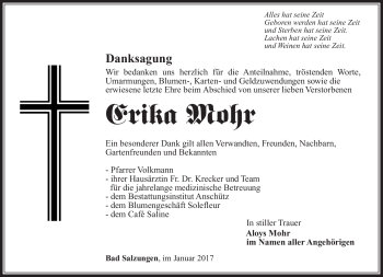 Traueranzeige von Erika Mohr von Südthüringer Presse