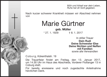 Traueranzeige von Marie Gürtner von Neue Presse Coburg