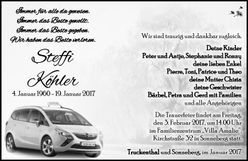 Traueranzeige von Steffi Köhler von Südthüringer Presse