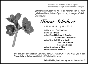 Traueranzeige von Horst Schubert von Südthüringer Presse