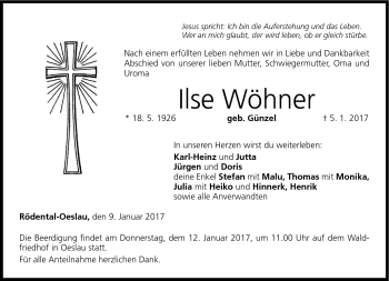 Traueranzeige von Ilse Wöhner von Neue Presse Coburg
