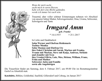 Traueranzeige von Irmgard Amm von Südthüringer Presse