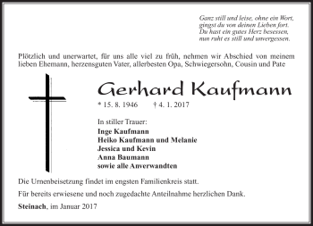 Traueranzeige von Gerhard Kaufmann von Südthüringer Presse