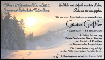 Traueranzeige von Günter Geißler von Südthüringer Presse