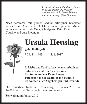 Traueranzeige von Ursula Heusing von Südthüringer Presse