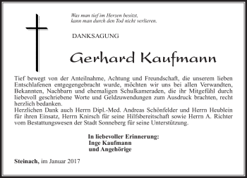 Traueranzeige von Gerhard Kaufmann von Südthüringer Presse