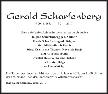 Traueranzeige von Gerald Scharfenberg von Südthüringer Presse