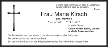 Traueranzeige von Maria Kirsch von Frankenpost