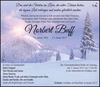 Traueranzeige von Norbert Buff von Südthüringer Presse