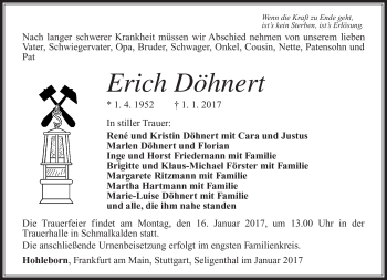 Traueranzeige von Erich Döhnert von Südthüringer Presse