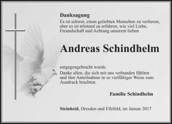 Traueranzeige von Andreas Schindhelm von Südthüringer Presse