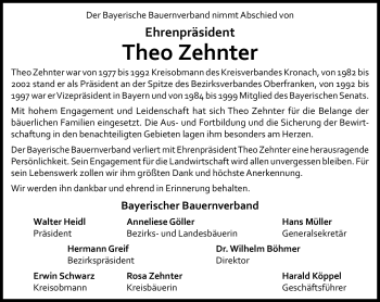 Traueranzeige von Theo zehnter von Neue Presse Coburg