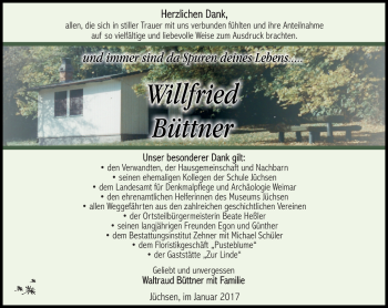 Traueranzeige von Willfried Büttner von Südthüringer Presse
