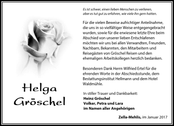 Traueranzeige von Helga Gröschel von Südthüringer Presse