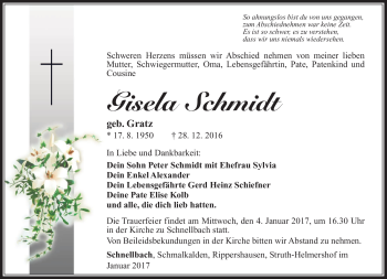 Traueranzeige von Gisel Schmidt von Südthüringer Presse