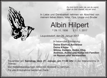 Traueranzeige von Albin Hilpert von Frankenpost