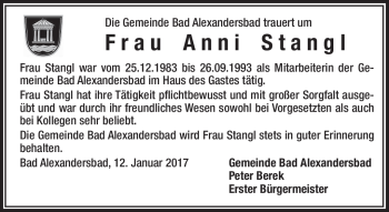 Traueranzeige von Anni Stangl von Frankenpost