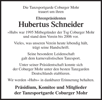 Traueranzeige von Hubertus Schneider von Neue Presse Coburg