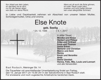 Traueranzeige von Else Knote von Neue Presse Coburg