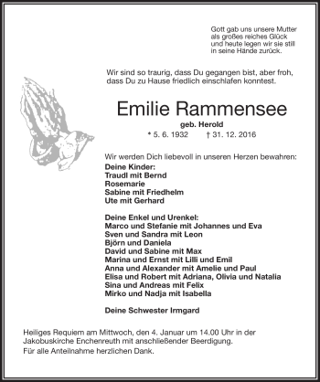 Traueranzeige von Emilie Rammensee von Frankenpost