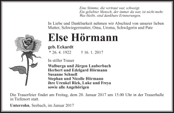 Traueranzeige von Else Hörmann von Südthüringer Presse