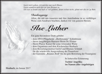 Traueranzeige von Ilse Luther von Südthüringer Presse