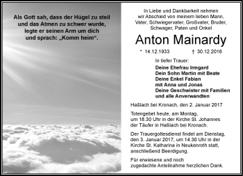 Traueranzeige von Anton Mainardy von Neue Presse Coburg