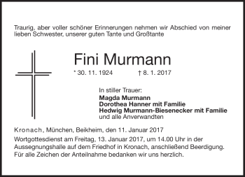 Traueranzeige von Fini Murmann von Neue Presse Coburg