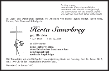 Traueranzeige von Herta Sauerbrey von Südthüringer Presse