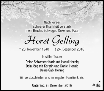 Traueranzeige von Horst Gelling von Südthüringer Presse